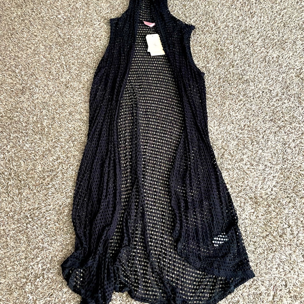 Black Hooded short sleeve netted cover up M